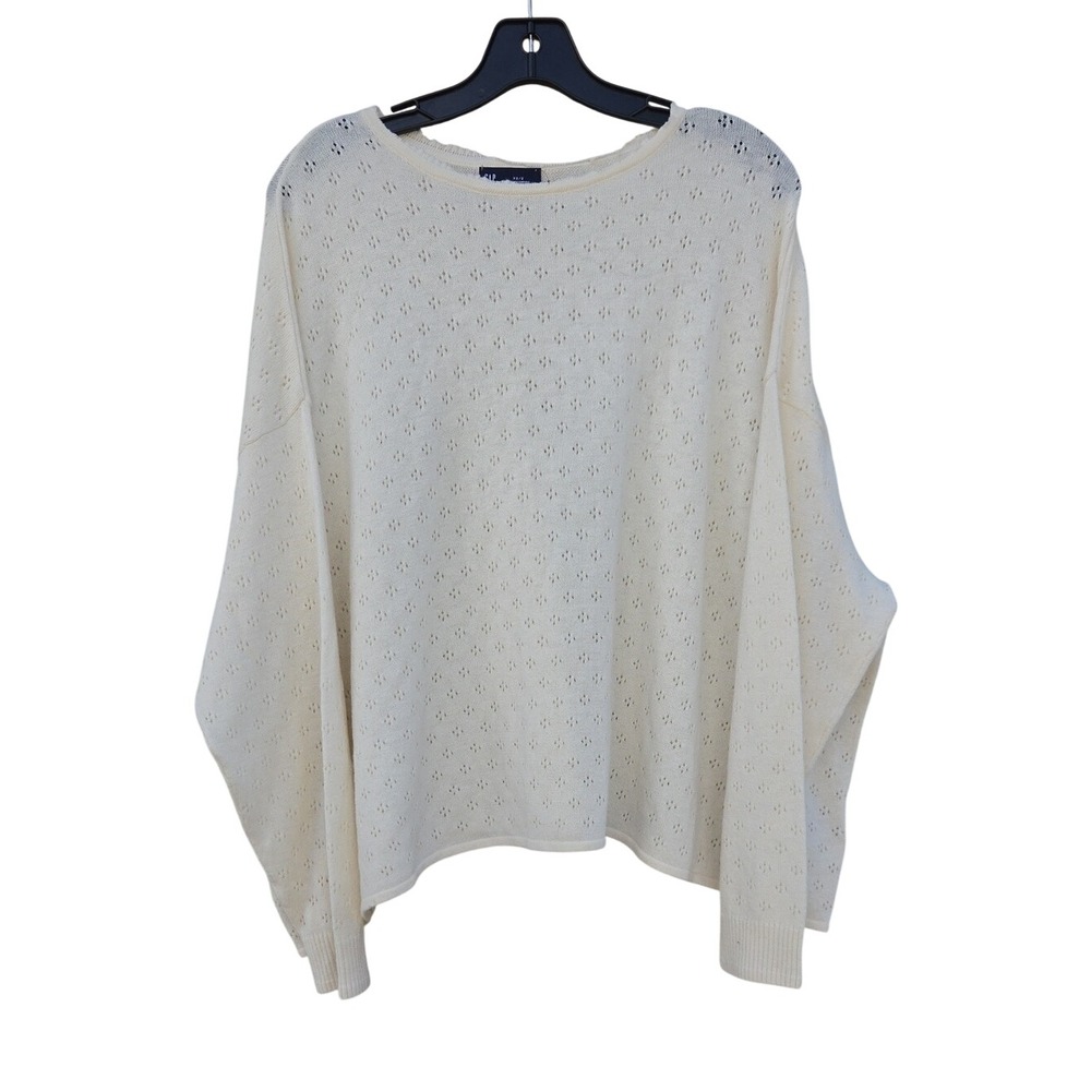 Gap Oversized Pointelle Sweater Coquette Boho Soft Wool Ecocore Beige Preppy S